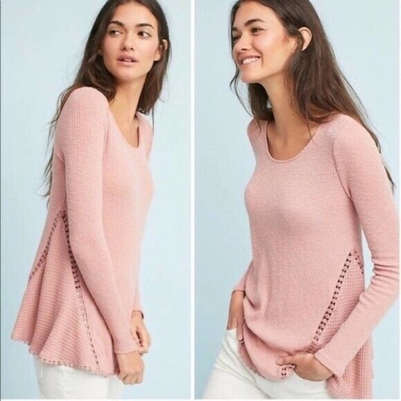 Anthropologie Eri + Ali Crochet Thermal Top Dusty Pink Size S - Picture 1 of 7